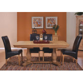 Loire Twin Pedestal 5 Piece Solid Oak Dining Set in Light Oak Stain and Satin Lacquer