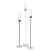 Faro Tall Stainless Steel and Frosted Glass Hurricane (Set of 3)