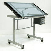 Vision Station Glass Drafting Table with Metal Support Bars