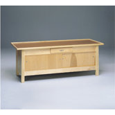 Enclosed Wooden Treatment Table with 2 Sliding Doors and Draw, Raised Rim Top