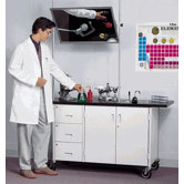 Mobile Science Demonstrator Table with Overhead Mirror and Drawers