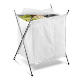Three Compartment Folding Hamper with Cover in Chrome