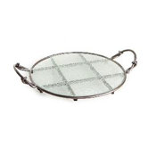 Textured Round Glass Serving Tray on Iron Stand