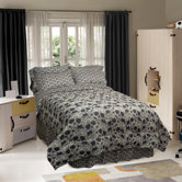 Flower Skulls Comforter Set in Black / Tan