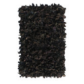 Leather Shag Black Rug
