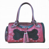 Faux Leather Handbag Pet Carrier in Burgundy Bones