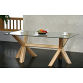 Rectangular Solid Oak Pedestal Glass Table