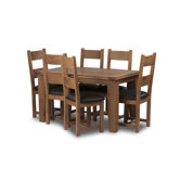 Calgary 7 Piece Solid Oak Fixed top Dining Set with chocolate seat pad dining chair