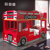 Etagen-Autobett "London Bus" mit 2 Liegefl&auml;chen, 2 LED-Beleuchtungen und 2 Lattenrosten