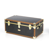 1828 Trunk with Full Tray in Black with Tan Binding