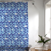 Tiles Vinyl Shower Curtain in Blue