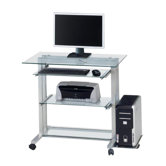 106cm Computer Schreibtisch "Cuuba" in Klarglas / Aluminium