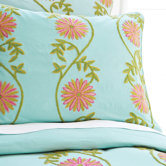 Edelweiss Crewel Duvet Cover and Shams in Aqua