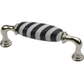 Genuine Bone and Hardwood 4.41" Black and White Handle Pull in Polished Nickel