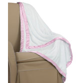 Cream Minky Toddler Blanket with Pink Satin Trim