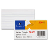 Index Card, Ruled, 8 Point, 75 lb., 100 per Pack, White, Various Sizes