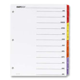 Index Dividers, w/Table of Contents, Jan-Dec, 12/ST, White