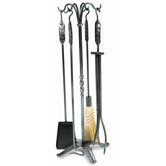 4 Piece Large Leaf Wrought Iron Fireplace Tool Set