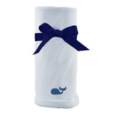 Cotton Knit Blanket with Whale Motif in Blue