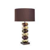Lamps Table Lamp with Brown Fabric Shade in Chocolate Chrome