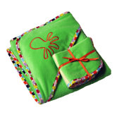 Plush Hooded Towel and Wash Cloth Set in Green Apple Terry with Mod Dot Trim