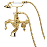 Wall Mount Adjustable Tub Faucet with Hand Shower and Metal Lever Handles