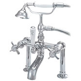 Deck Mount Tub Faucet with Hand Shower and Handles for 6" Risers