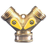 Sprinkler Hose Adaptor Dual Outlet In Gold Brass