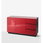 Kommode "Color" in Schwarz / Rot mit 2 T&uuml;ren, 4 Elegeb&ouml;den und 3 Schubk&auml;sten