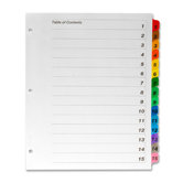 Index Dividers, Letter, 1-15 Tab, Assorted