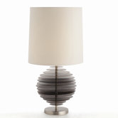Kert Antique Brass and Brushed Steel Disc Lamp with Ivory Shade