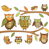 Owls Branches Pre-Pasted Accent Mural in Orange