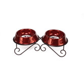 Double Diner Dog Stand with 2 Bowls in Red