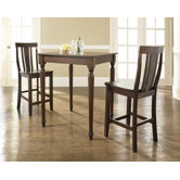 Three Piece Pub Dining Set with Turned Leg Table and Shield Back Barstools in Vintage Mahogany