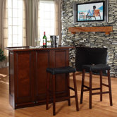 Mobile Folding Bar in Vintage Mahogany with 29" Upholstered Saddle Stool in Mahogany