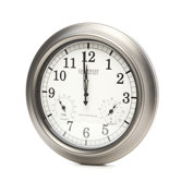 18" Pewter Analog Atomic Wall Clock with Thermometer and Hygrometer