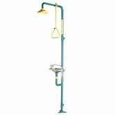 Safe-T-Zone Floor Mount Combination Shower with  Eyewash, Stainless Steel Bowl and Panic Bar Activator