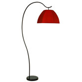 Bordeaux One Light Arc Floor Lamp with Cranberry Linen Shade in Antique Bronze