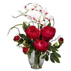 Peony & Orchid Silk Arrangement in Red