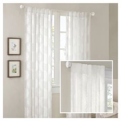 Burn Out Sheer Curtain Panel in Natural (Set of 2)