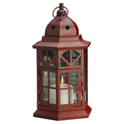 Lantern Candle Holder in Antiqued Red