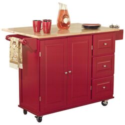 Wood Top Kitchen Cart in Red