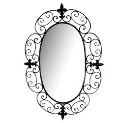 Oval Wrought Iron Wall Mirror in Black