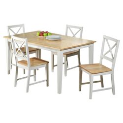 Crossback 5 Piece Dining Set in White & Natural