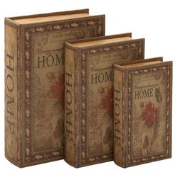 3 Piece Floral Storage Book Set in Faded Brown