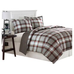Plaid 3 Piece Down Comforter Set in Gray