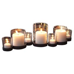 7 Piece Glass Candle Holder Set in Brown