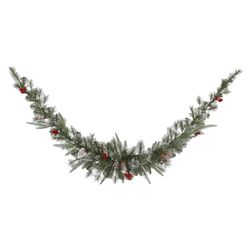 Pre-Lit Clear 6' Frosted Pine Berry Swag Garland