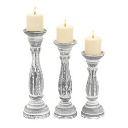 3 Piece Wood Candlestick Set in Gray