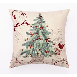 Embroidered Christmas Tree Pillow in Ivory